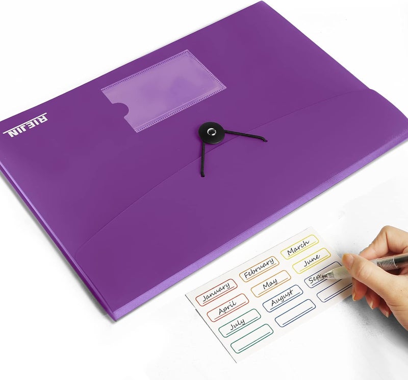 RIEJIN Accordian File Organizer 7 Pocket Expanding File Folder with Labels, Plastic Expandable File Folder for Documents Letter Size A4 Papers - Purple - Image 4